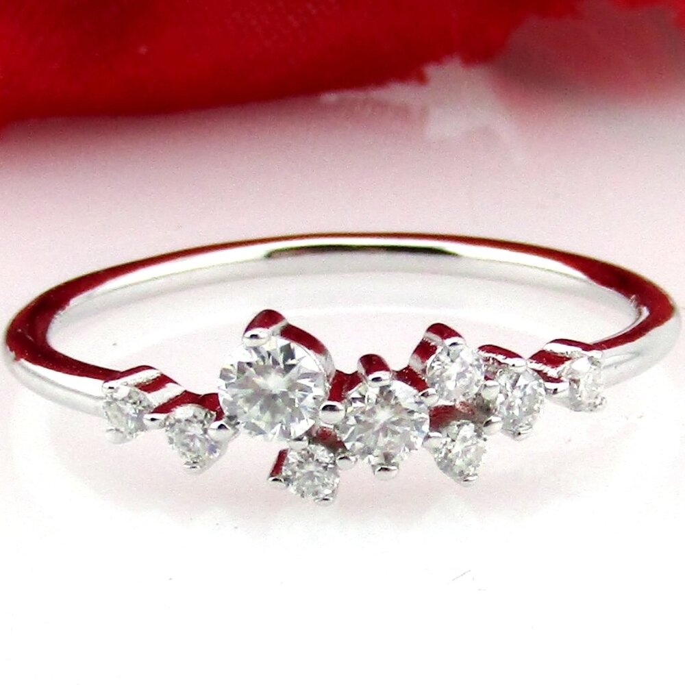 Certified Moissanite Diamond Cluster Band Ring 925 Sterling Silver Size 7